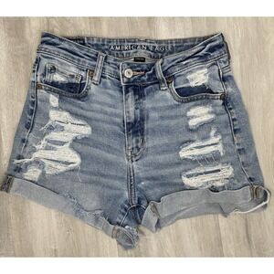 American Eagle Outfitters Hi-Rise Distressed Mom Short Blue Size 4